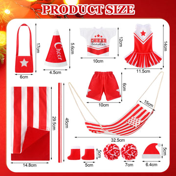 11 Pcs Christmas Elf Accessories Include Cheerleader Elf Doll Sleeping Bag Hammock Apron Chef Hat Dress Scarf Top Shorts Horn Po