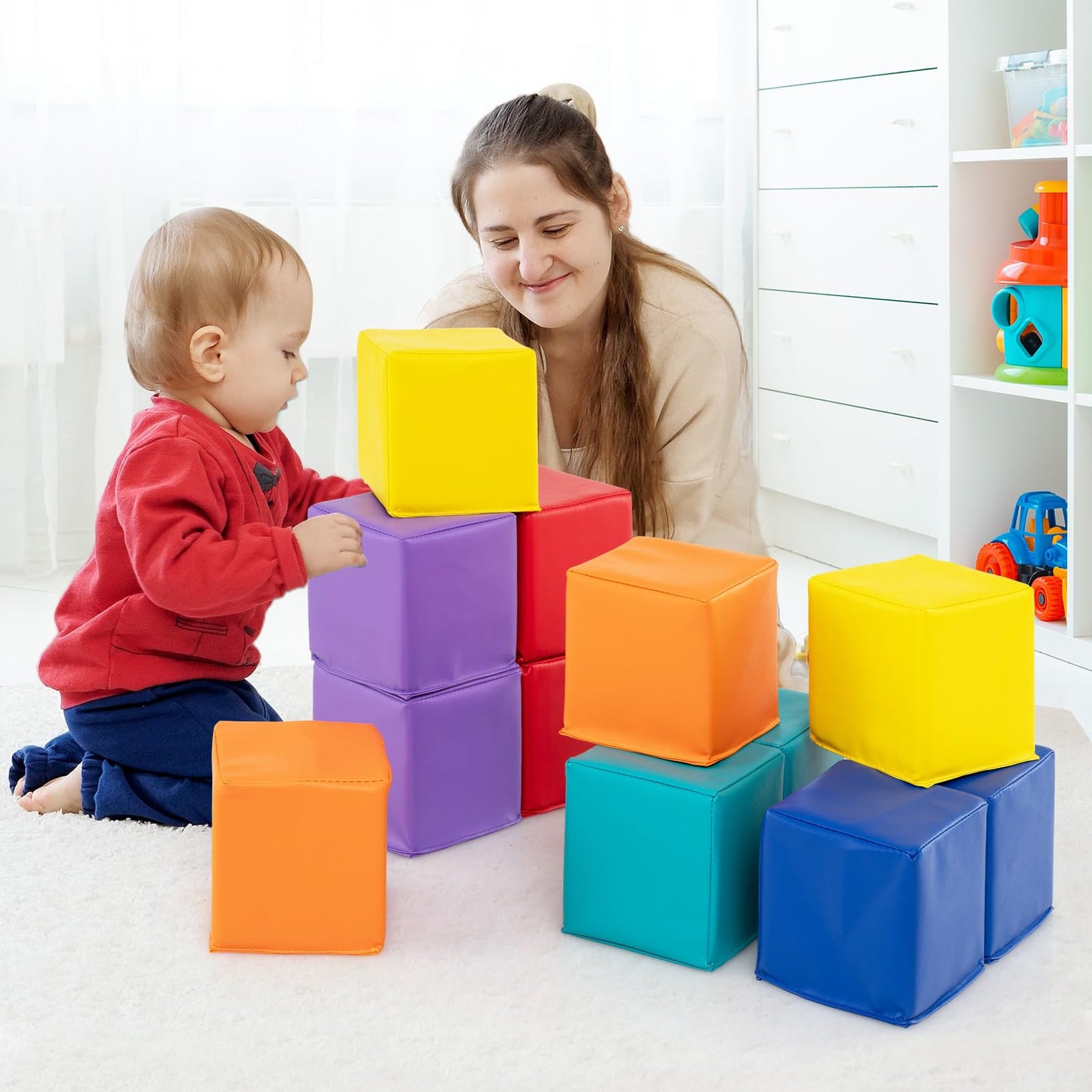 Costzon Soft Blocks, Toddler Foam Block Playset for Safe Active Play and Building, Indoor Climbers Stacking Play Set Learning To