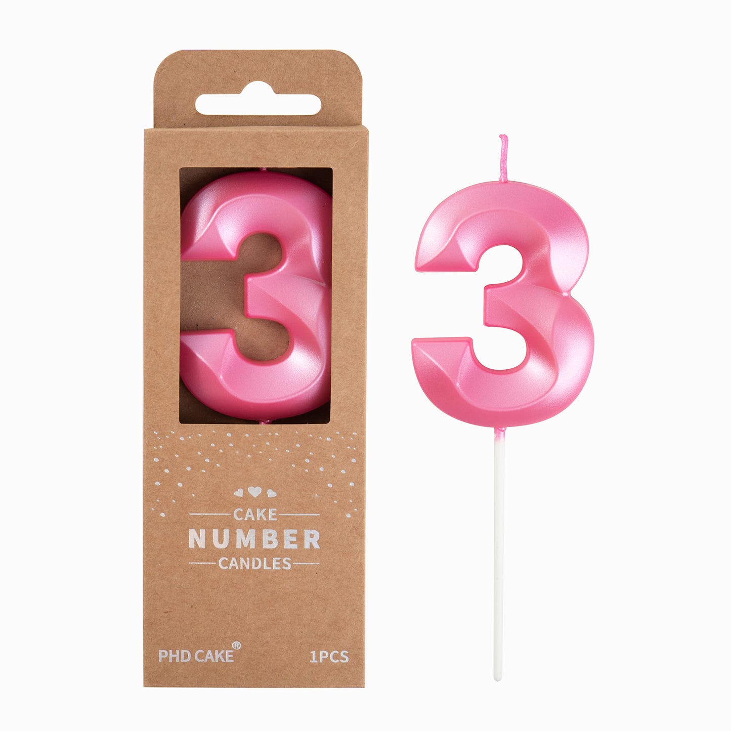 PHD CAKE 2.76 Inch Diamond Pink 3 Number Birthday Candles, Pink Number Candles, Cake Number Candles, Party Celebration