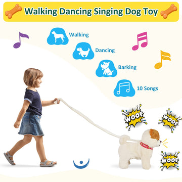 Marsjoy Musical Walking & Dancing Dog Toy With Leash - Interactive Plush Stuffed Animal For Boys & Girls