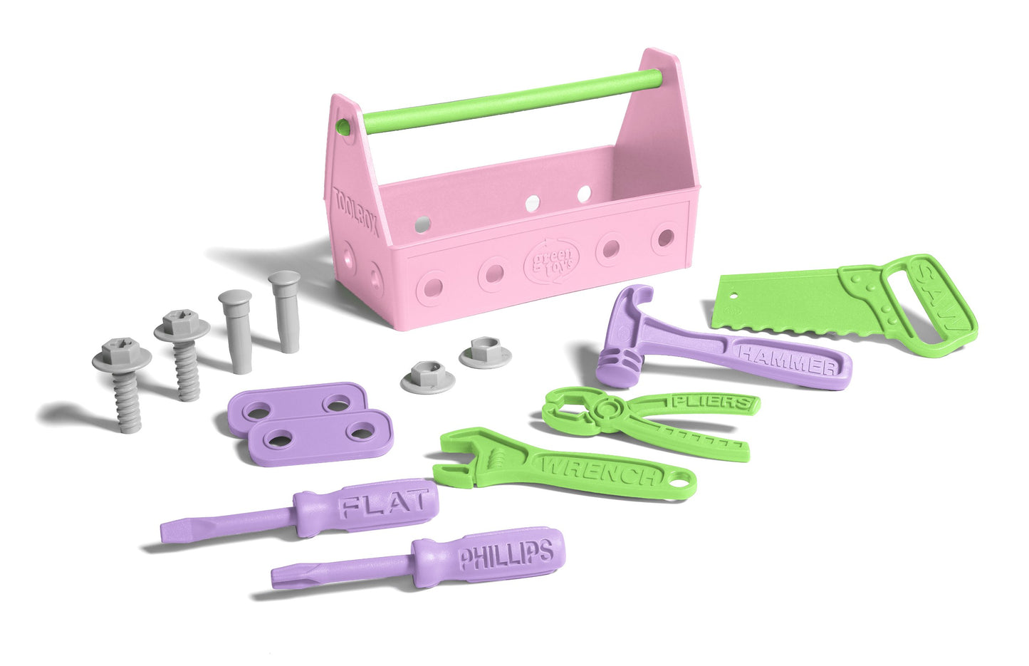 Green Toys Tool Set, Pink 4C - 15 Piece Pretend Play, Motor Skills, Language & Communication Kids Role Play Toy. No BPA, phthala