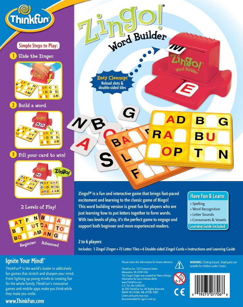 Thinkfun 7706-T Zingo Word Builder Early Reading Game - Award Winning Game For Pre-Readers And Early Readers
