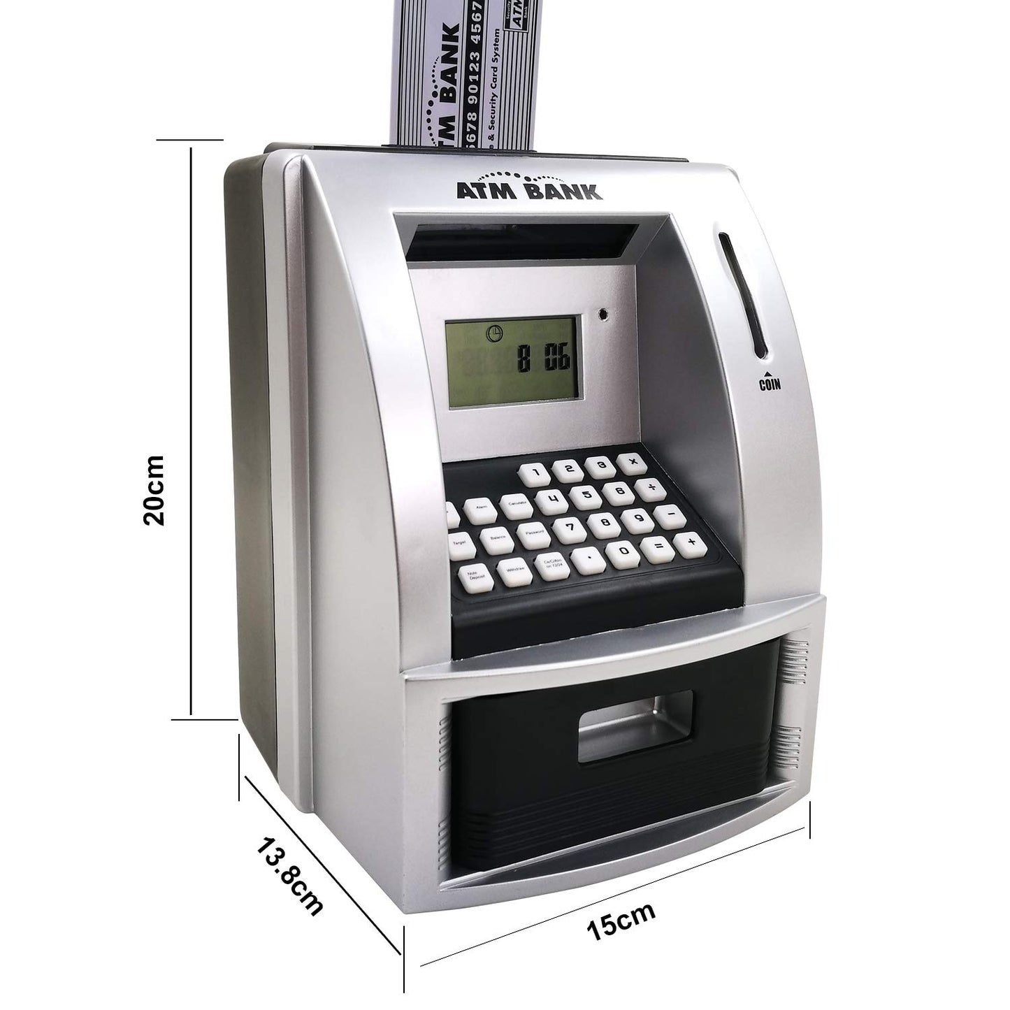 Toy Talking ATM Bank ATM Machine Savings Bank for Kids -Works like a Real one- Deposit, Withdraw, Debit Card, Saving Target, Tim