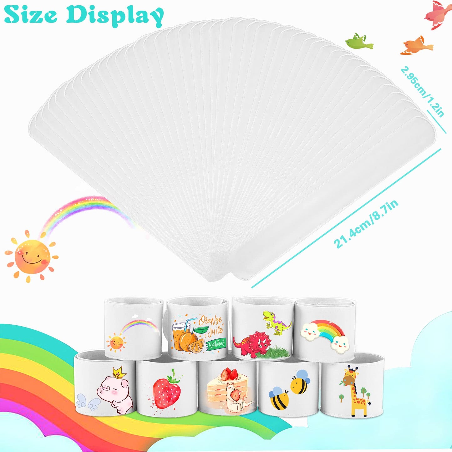 JUNEBRUSHS 56 Pack Slap Bracelets White Blank DIY Slap Bands for Kids Soft Wristband Party Favors Snap Bracelets Bulk for Boys G
