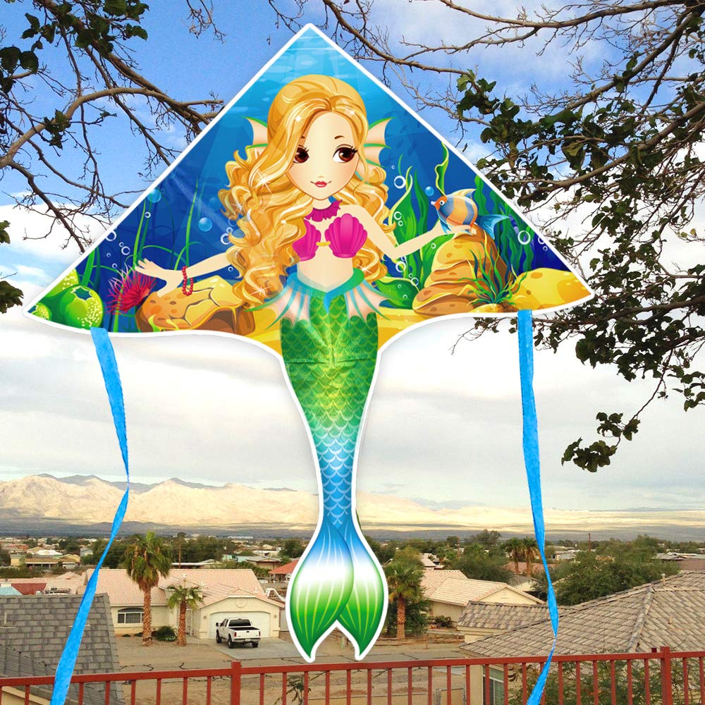 Mint'S Colorful Life Mermaid Kite, Large, Polyester, Multi Color, Fiberglass Frame, Easy To Fly For Kids & Adults