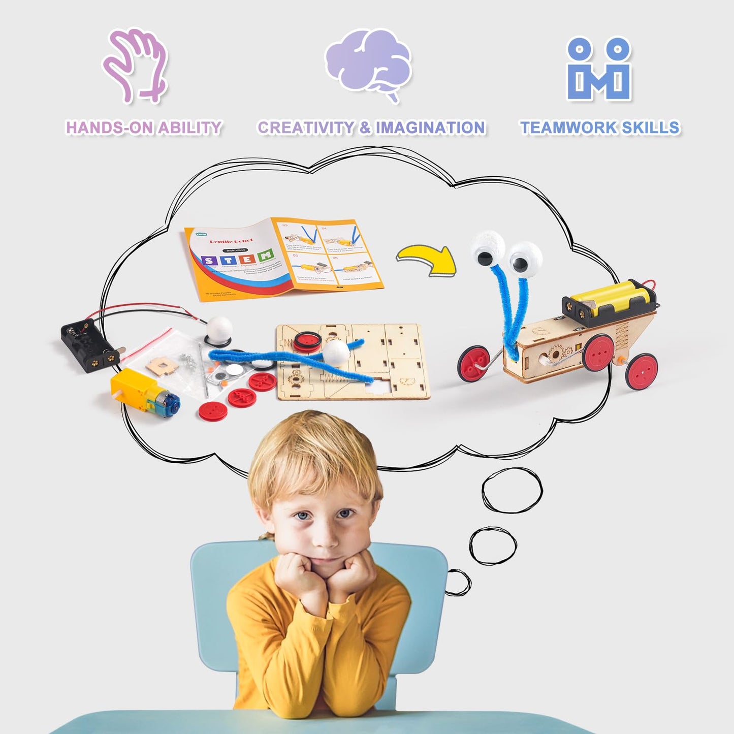 Stem Robots Kits For Kids Ages 5-7 8-10, Wood Building Crafts Kits For Boys 6-8 8-12, 3D Wooden Puzzles Robotics Models, Science