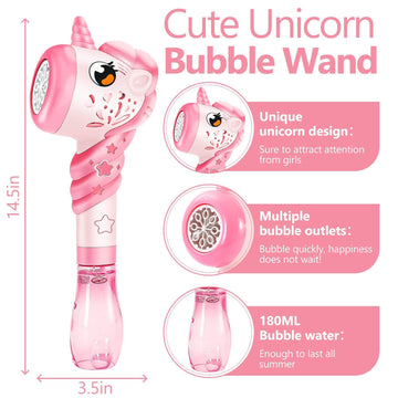 Woplagyreat Unicorn Bubble Wand Machine for Kids - Pink Plastic Summer Toy for 1-8 Years, Perfect for Parties and Outdoor Fun