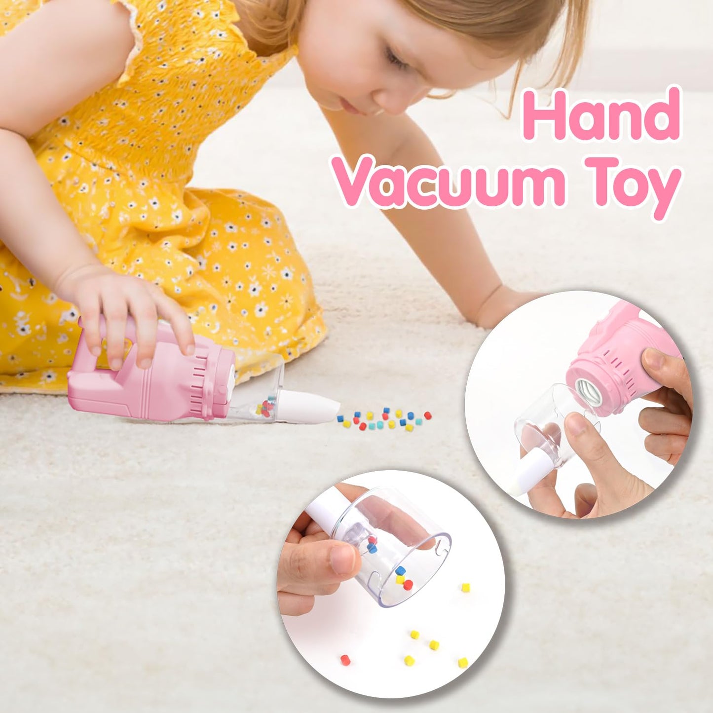 Kids Vacuum Cleaner Toy Set For Toddlers - 2Pcs Toy Vacuum Sets For Toddlers 3+ Years Old With Sound Effects, Baby Play Vacuum P