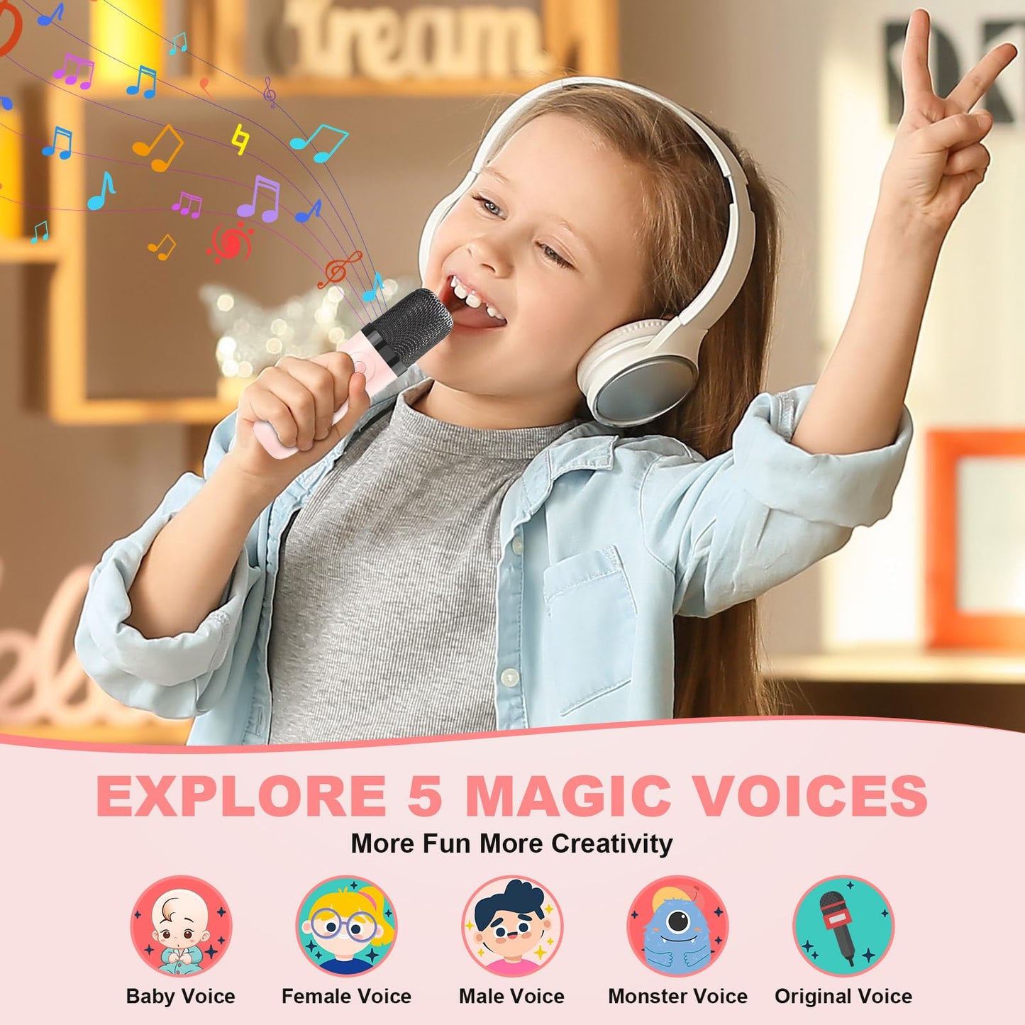 Mini Karaoke Machine For Kids Adults, Fun Portable Bluetooth Speaker With 2 Wireless Microphones, Stereo Sound Enhanced, Rich Bass, Cute Music Toys For Girls And Boys Ages 3-12 To Sing Loudly