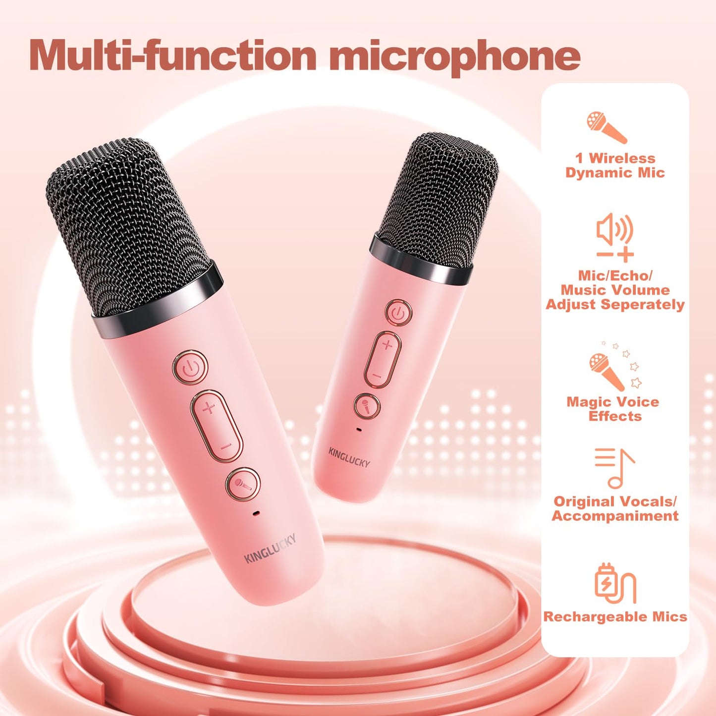 Kinglucky Gift Idea Karaoke Machine For Kids, Portable Mini Karaoke Machine Bluetooth Speaker With 1 Microphone, Colorful Lights