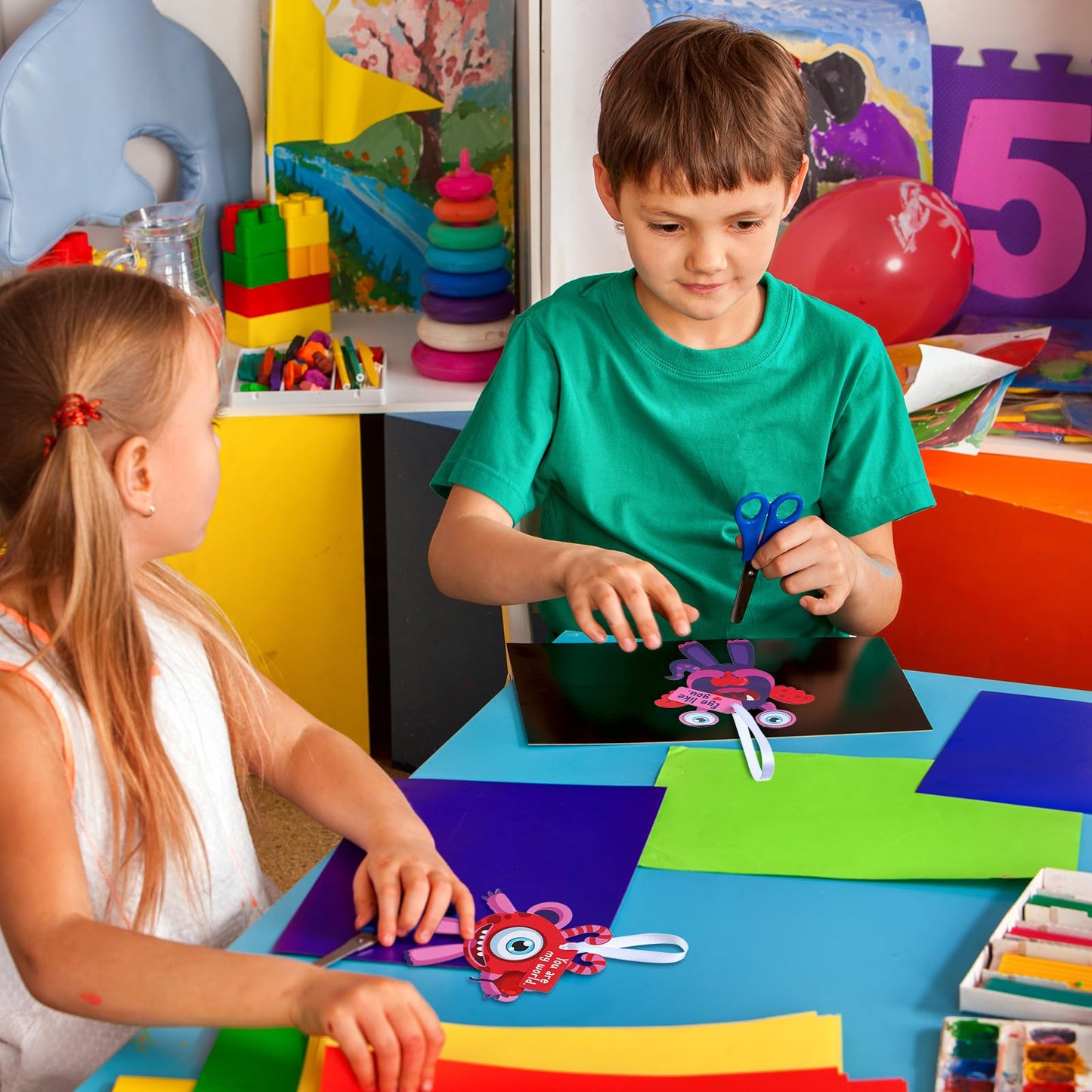 Sumind 36 Sets Valentines Day Craft Kits for Kids, DIY Craft Ornament Valentine Class Game Activities Paper Craft Hanging Ornam