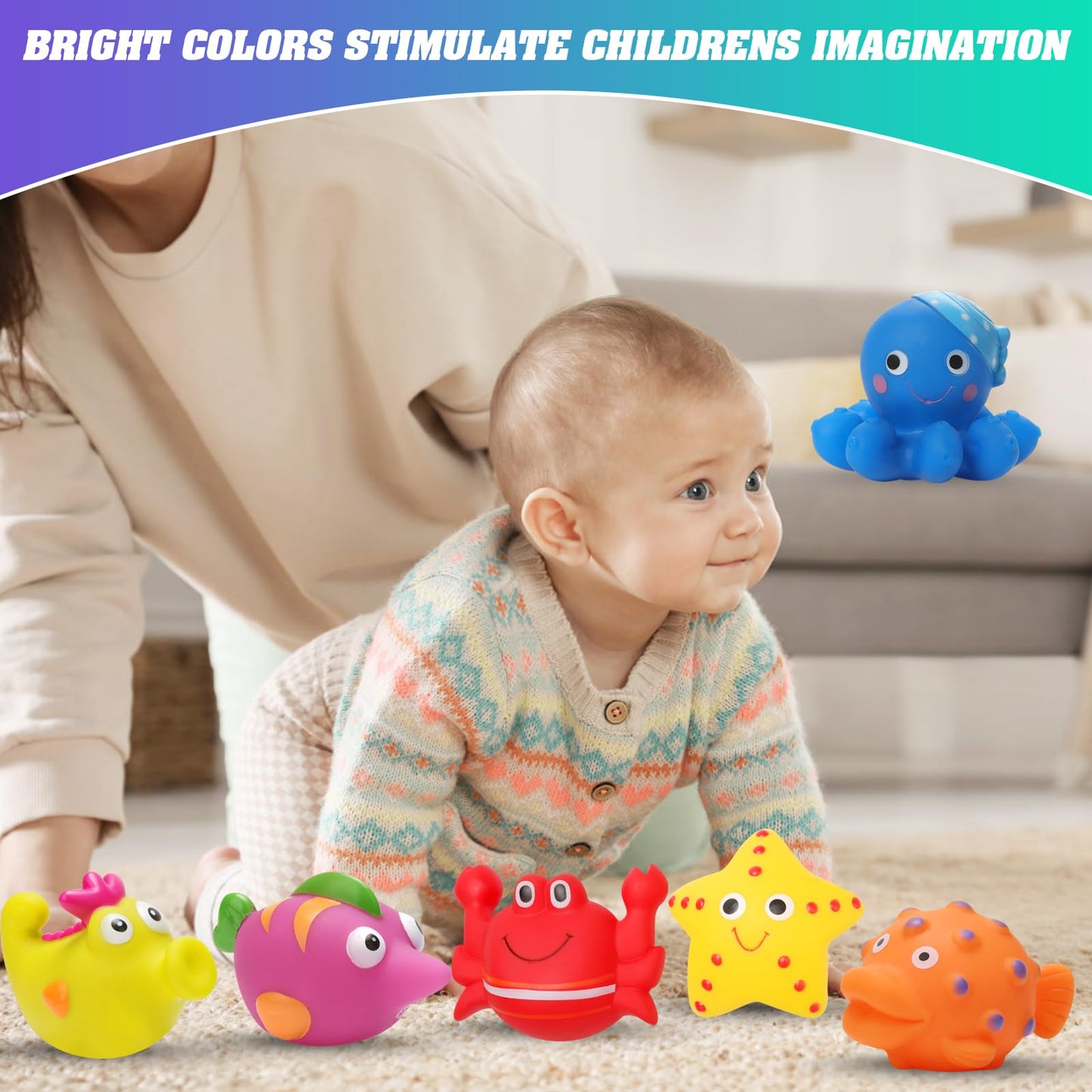 Mold Free Baby Bath Toys - 7 Pcs No Hole Ocean Animals Bathtub Toys For Toddlers 1-3/Infants 6-12-18 Months,Water Table Toys Sho