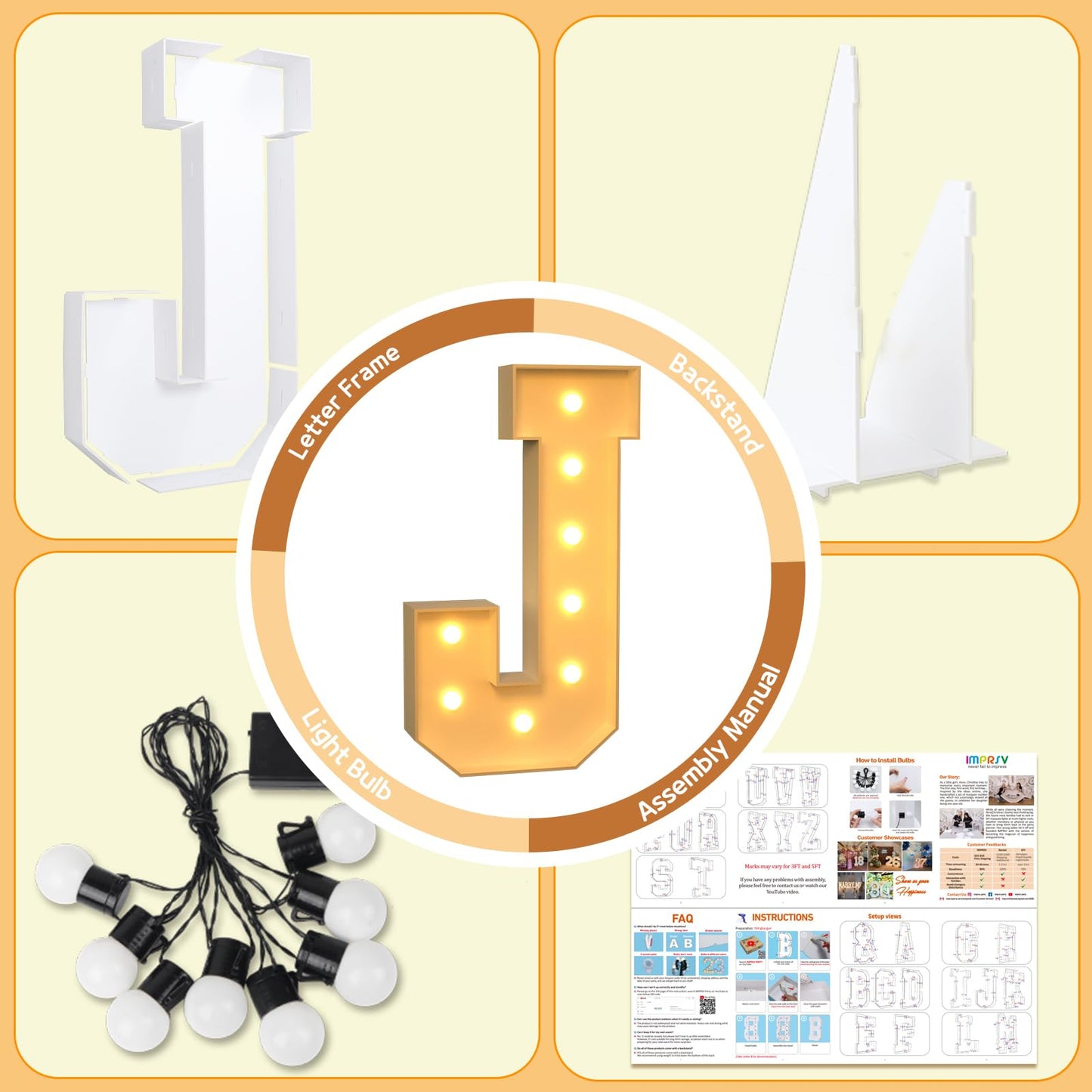 Imprsv Marquee Light Up Letter J, 3Ft Party Decoration Kit For Birthday, Baby Shower, Wedding