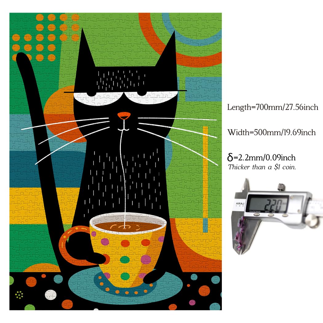 Bgraamiens -Coffee Cat- Modern Art Cartoon Whimsical Cat 1000 Pieces Puzzle For Adult