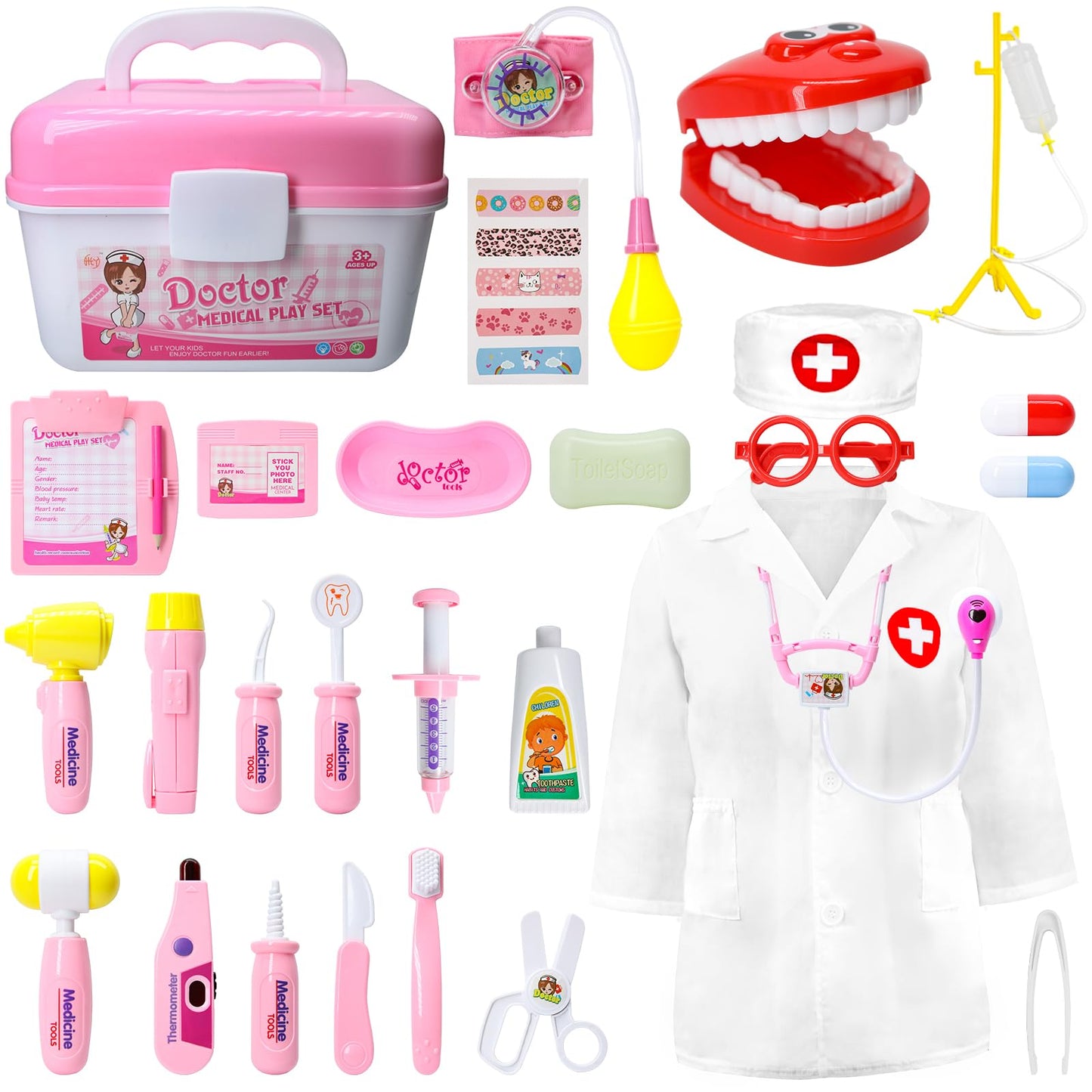LOYO Doctor Kit for Toddlers 3-5, Doctor/Dentist Role Play Dress-Up Set with Stethoscope Toys for Girls 3 4 5 6 Years Old Preten