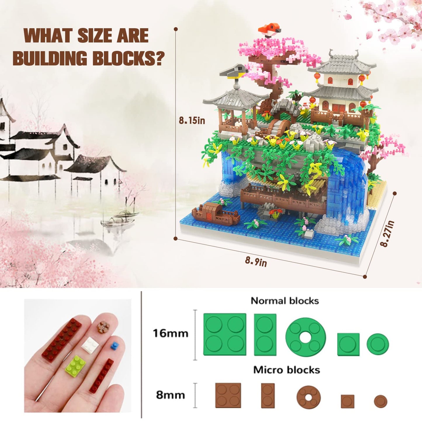 Cherry Blossom Flowers Bonsai Tree Mini Building Kit Set, Chinese Architecture Building Blocks With Light, Japanese Sakura Tree