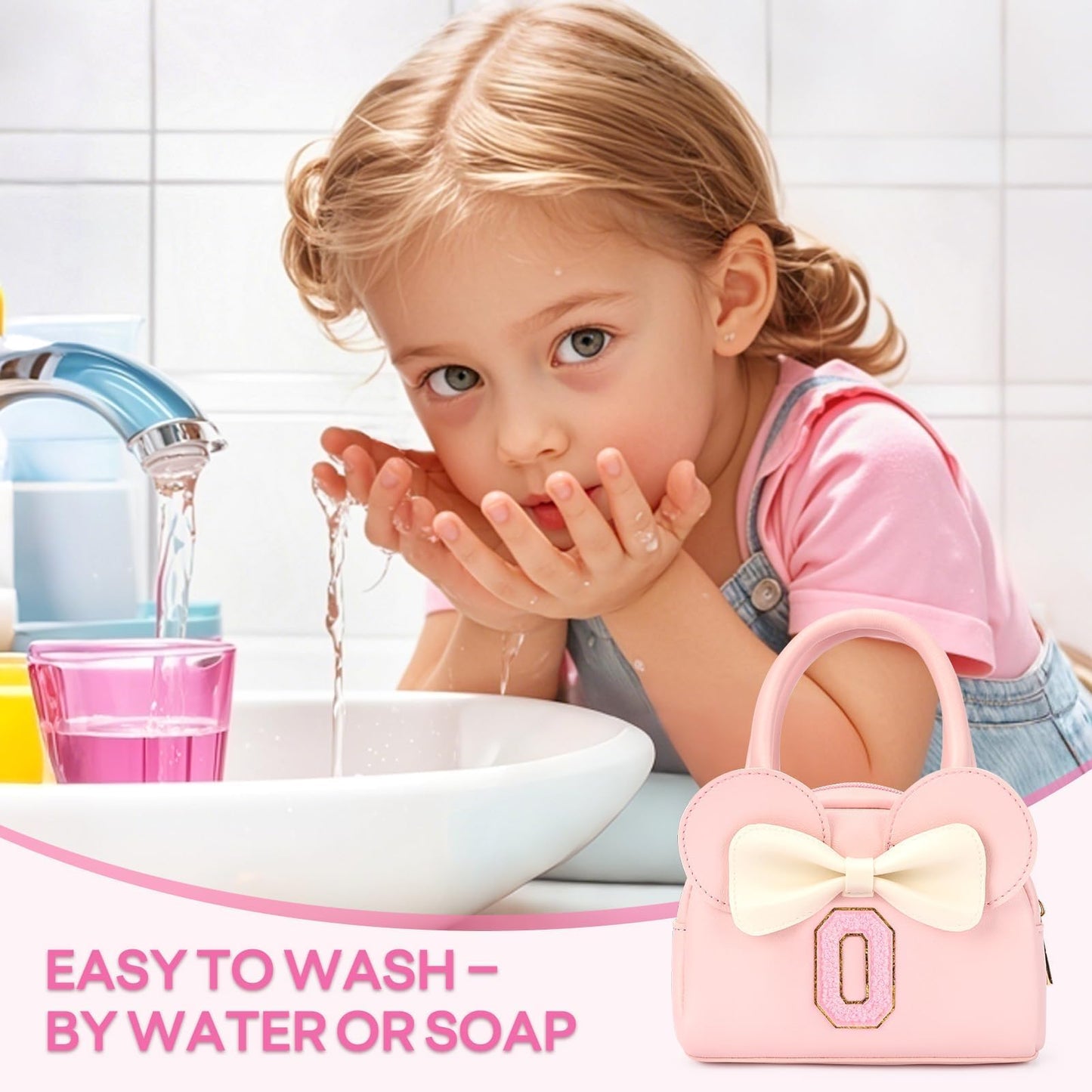 Kids Real Makeup Kit for Girls - 18Pcs Non-Toxic Washable Make Up Toys with Initial Toddler Purse - Personalized Birthday Gifts