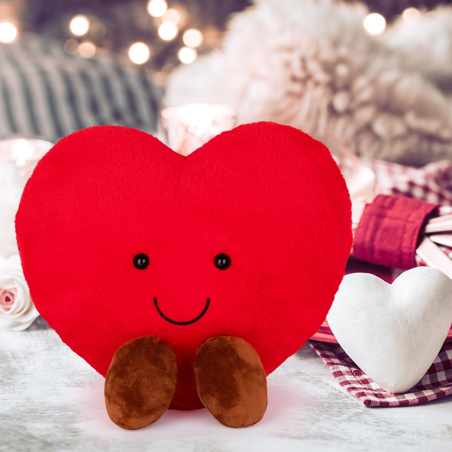 Artcreativity Large Valentines Plush Heart - Cute Love Heart Plush Toy With Smile And Little Brown Feet - Stuffed Love Heart Toy