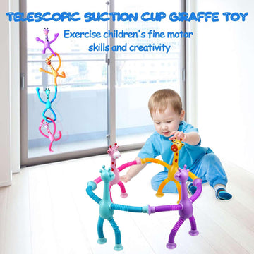4 Pack Telescopic Suction Cup Giraffe Toy, Pop Tubes Baby Fidget Toys, Fine Motor Skills And Creative Learning, Autism Sensory T