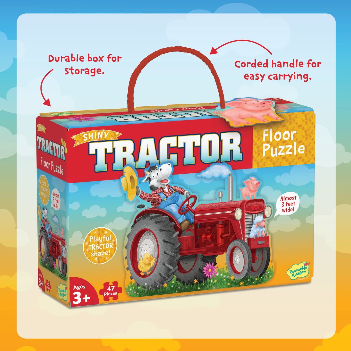 Peaceable Kingdom Shiny Tractor Floor Puzzle – Giant Tractor Puzzle For Kids Ages 3 & Up – Fun-Shaped Puzzle Pieces – Great For Classrooms