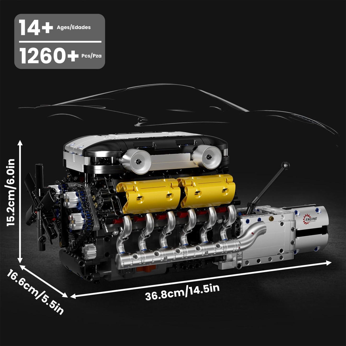 Mould King LB V12 Engine Kits That Runs Build Your Own Combustion Engine Model V8 Engine Kits for Display Physical Science Experiment Toy for 14+ Kids Boys and mature-themed 10202 (1260 Pcs)