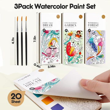 3Pack Watercolor Paint Coloring Books, 20-Page Pocket Painting Pictures Drawing Arts Set Graducation Birthday Gifts for Toddlers