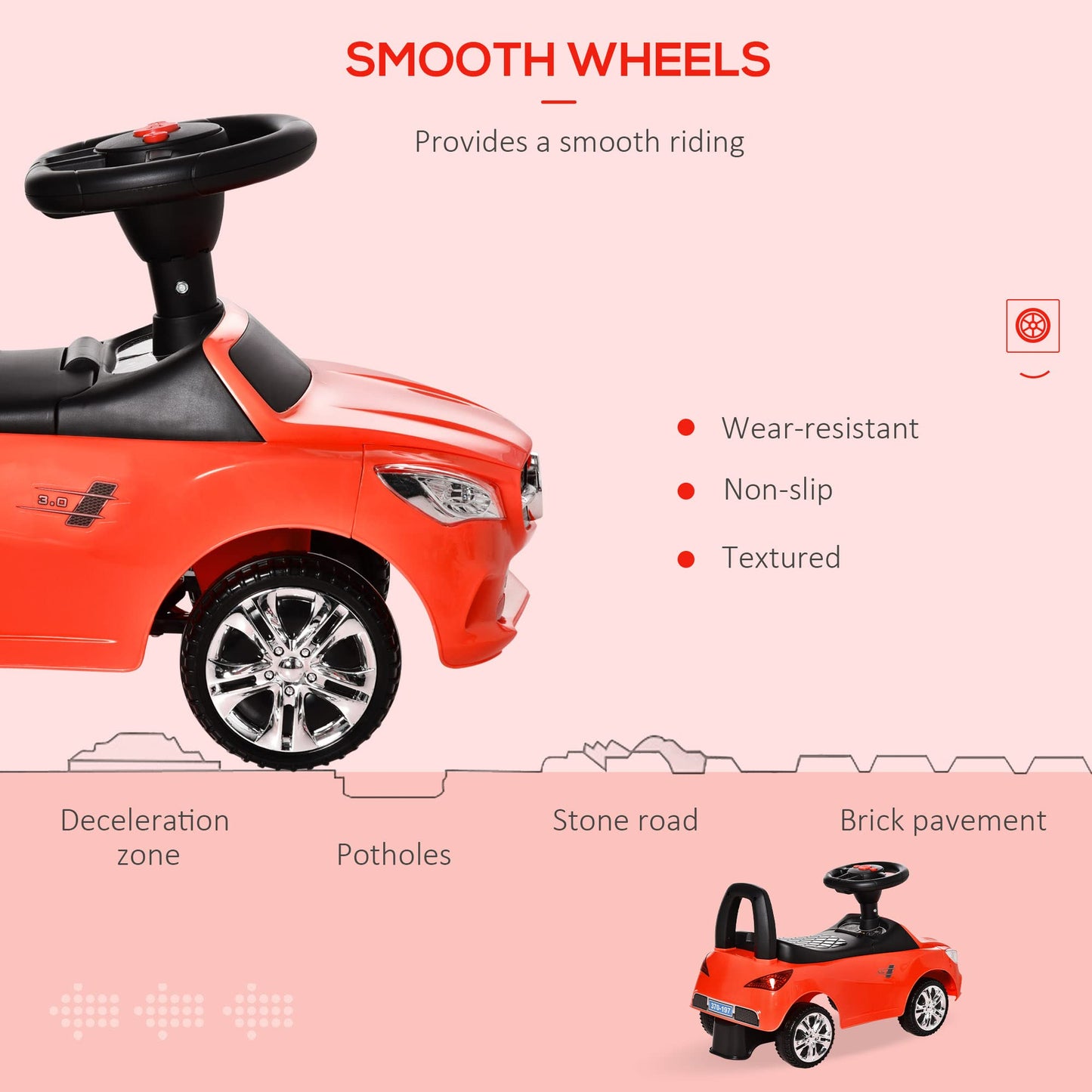 Aosom Kids Ride On Push Car, Foot-To-Floor Walking Sliding Toy Car For Toddler With Working Horn, Music, Headlights And Storage, Red