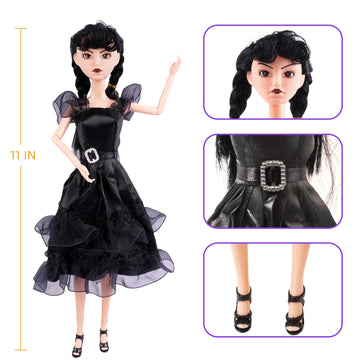 Ttsuimiless 11.5 Inch Dolls With Gift Box, Black Doll With Thing Hand, Black Dress, Black High Heels, Black Hair, Gift For Girls