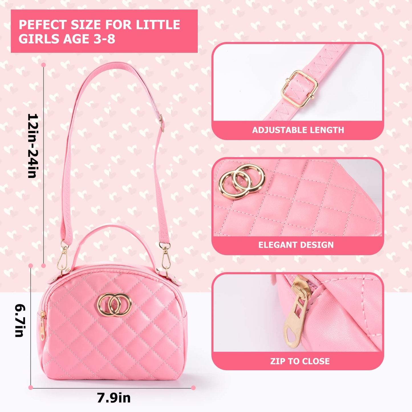 WESAYEE Pink Toddler Purse for Girls, Accessories Included, Pretend Play Handbag for Ages 3-6, Perfect Valentines Gift