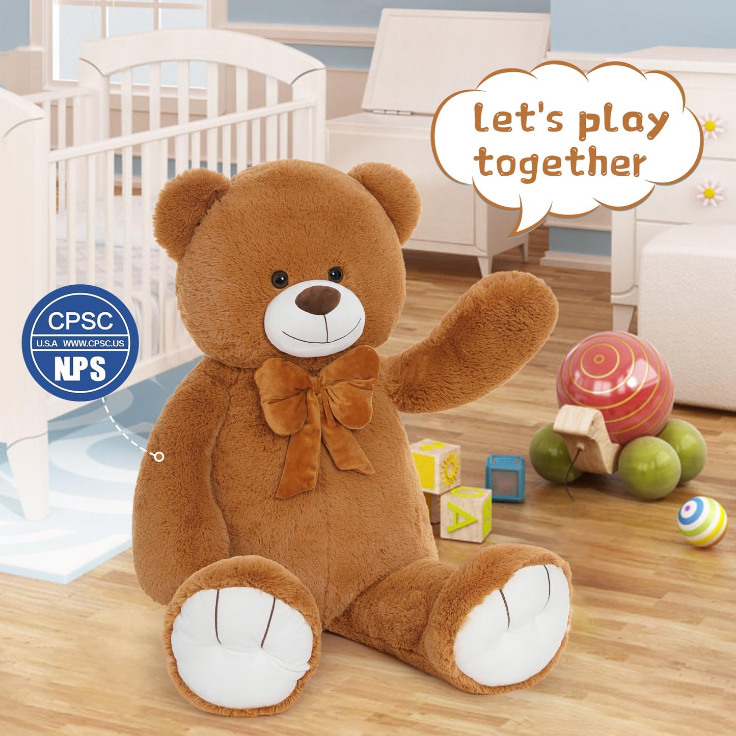 Morismos Giant Teddy Bear 4 Ft Stuffed Animal For Girlfriend,Cuddly Stuffed Big Bear Plush Toy For Valentines,47 Inches Big Stuffed Animal Bear Christmas Baby Shower For Boyfriend,Wife,Children