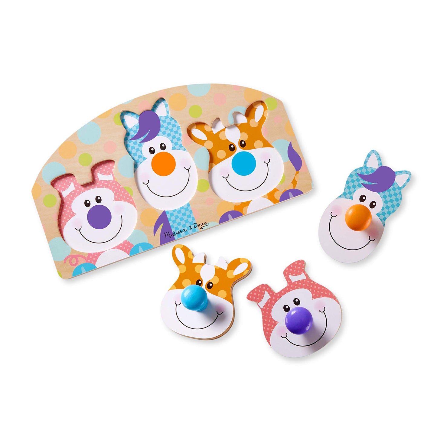 Melissa & Doug First Play Wooden Jumbo Knob Farm Animal Puzzle (3 Pcs)