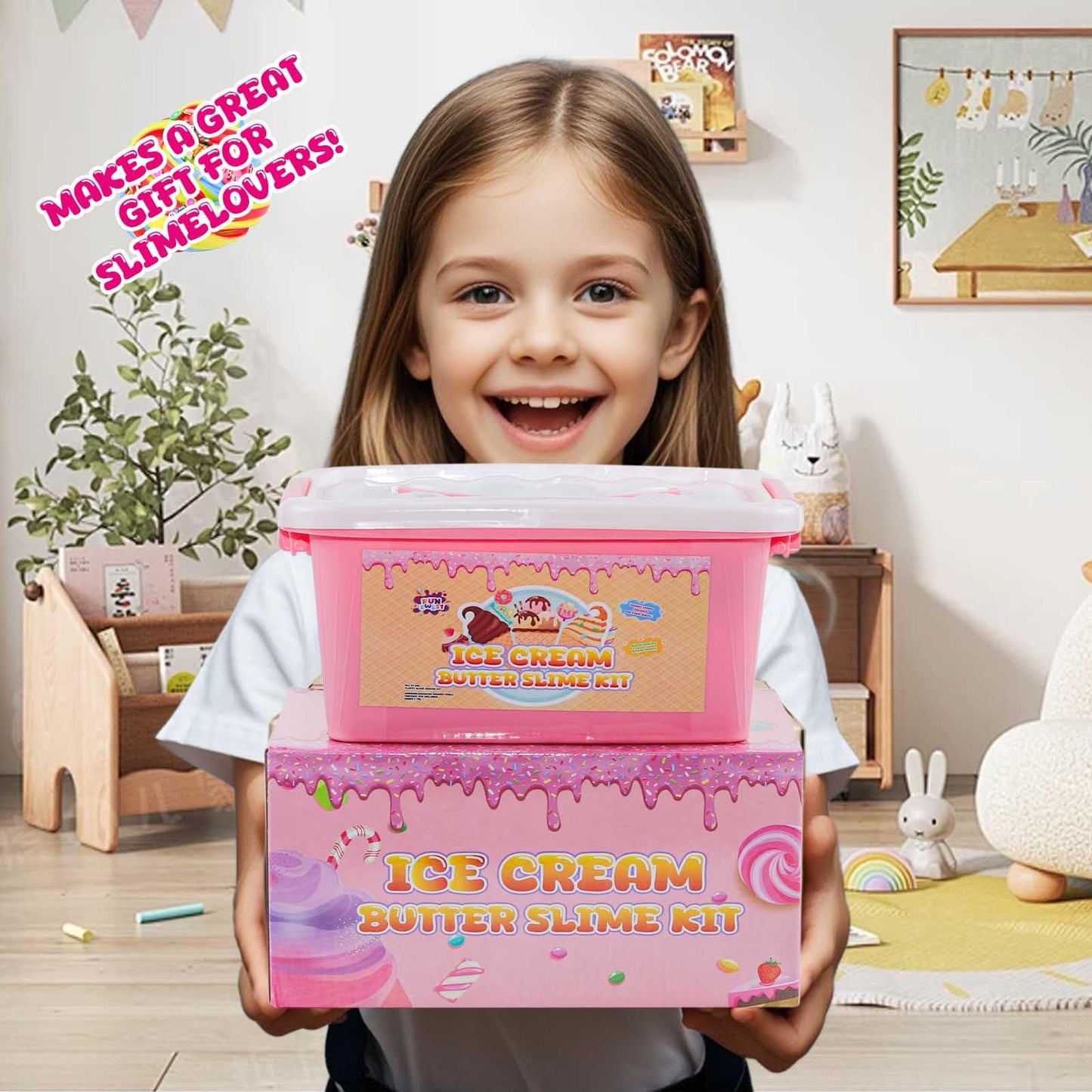 Mini Ice Cream Slime Kit For Girls, Fluffy Butter Slime Making Kit, Diy Slime Kit With 30+ Pieces For Ages 8-12, Fun Holiday Gif