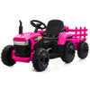 Tobbi Kids Electric Ride On Toy Tractor, 12V Battery-Powered 4 Wheels Ride On Car With Trailer, 35W Dual Motors/3-Gear-Shift/Led Lights/Usb Audio Functions For Toddlers 3-6 Years-Rose Red