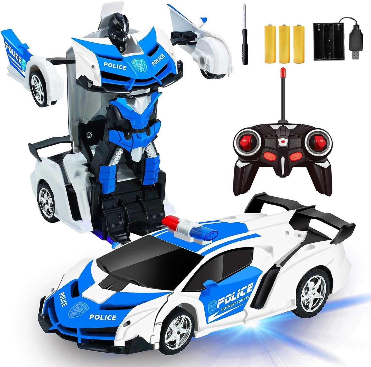 AMENON Remote Control Transform Car Robot Boys Toys with Lights RC Car 2.4Ghz 1:18 Rechargeable 360 Rotating Race Car Christma