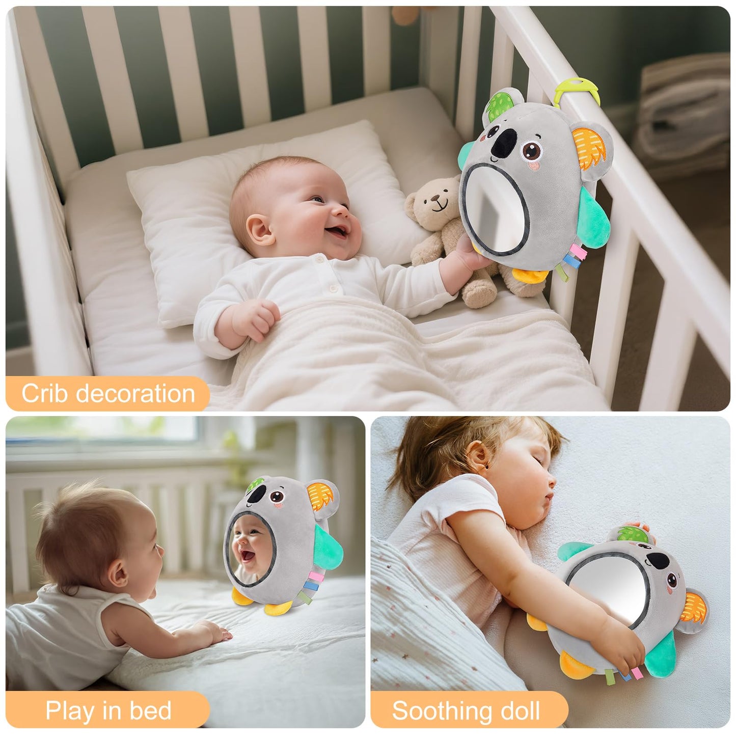 FIOBEE Tummy Time Toys Baby Mirror Tummy Time with Crinkle & Jingle Sounds Large Baby Sensory Toys for Infant Ages 0 3 6 Months