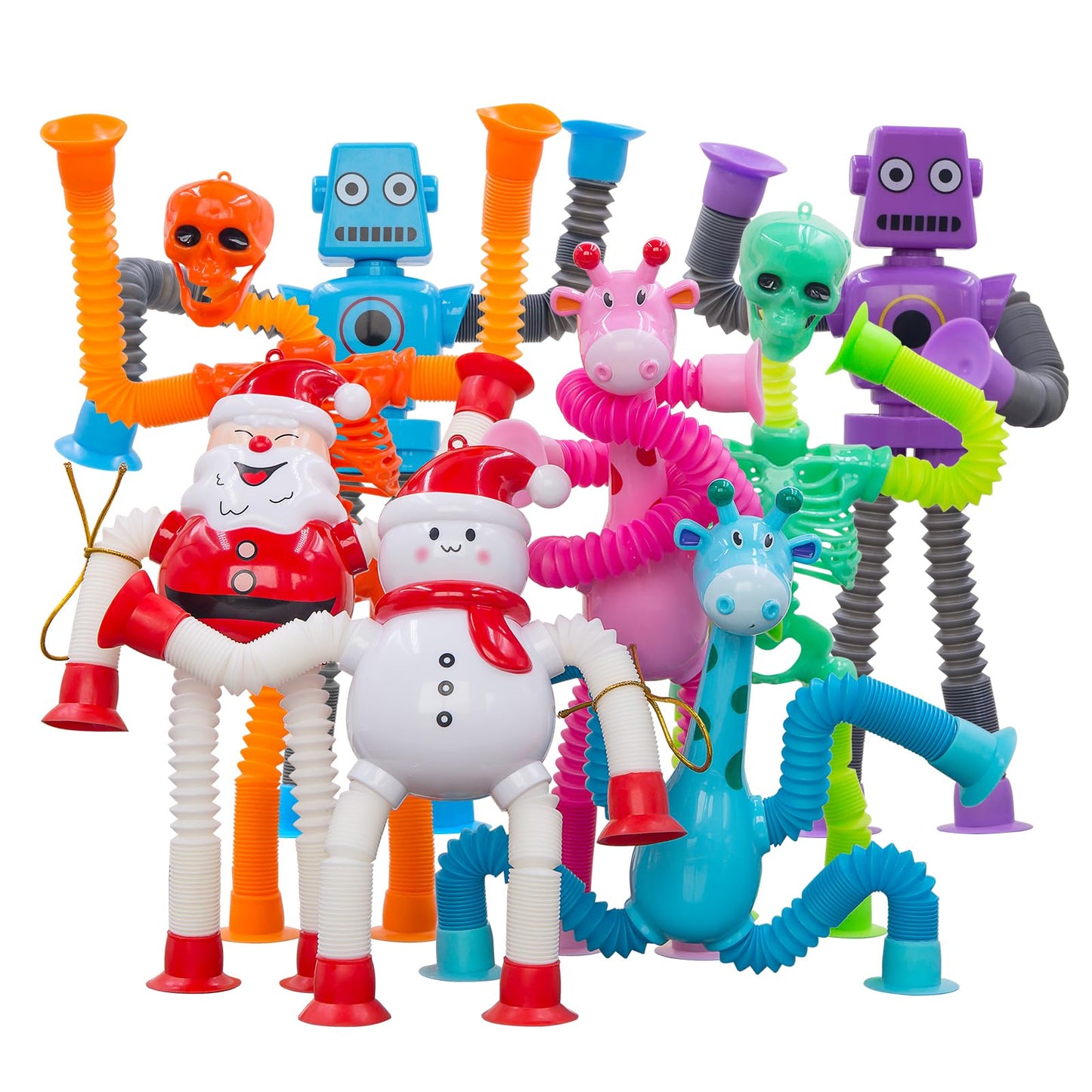 Pop Tubes Robot Fidget Toys for Kids, 8Pack Fidget Sensory Stretchy Toys for Ages 3 4 5 6 7 8 9 10 Fidget for Stress and Anxiety
