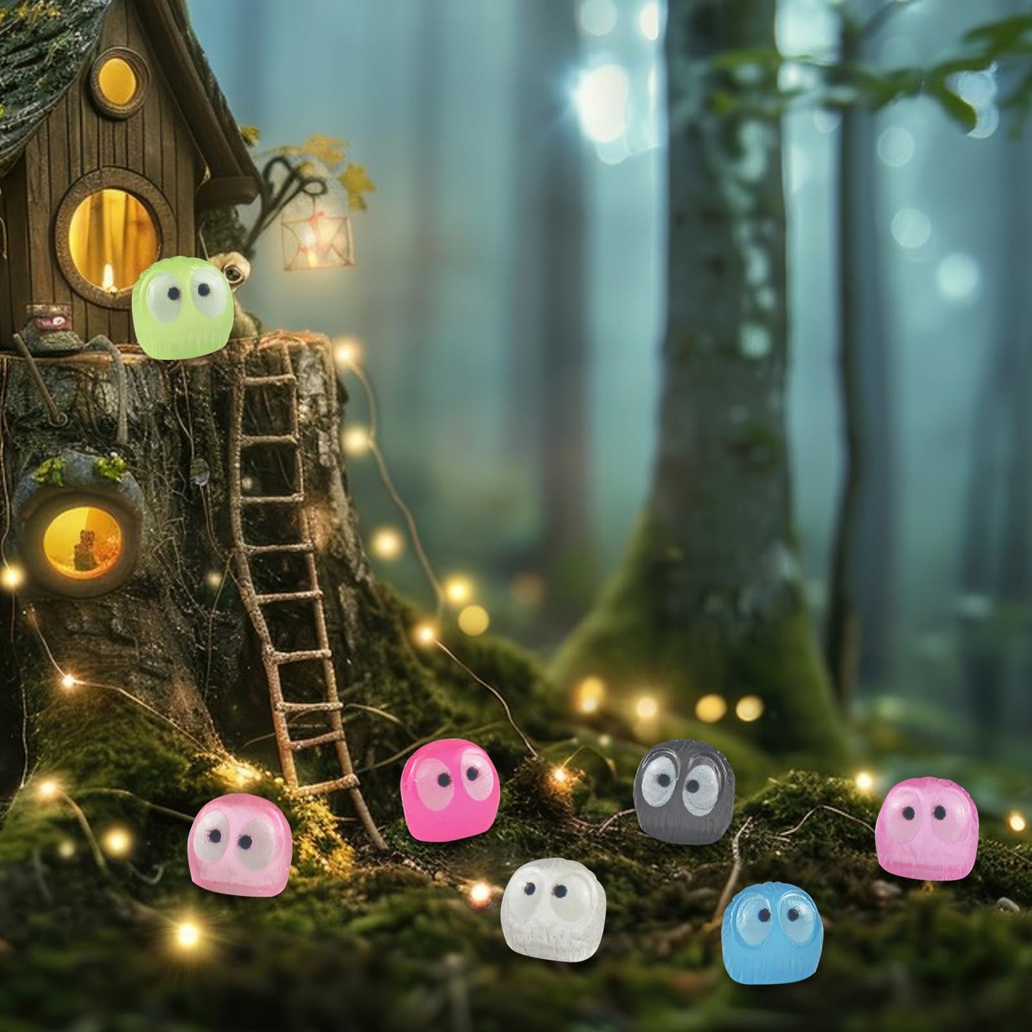 WOZADU 200 PCS Luminous Mini Resin Owl Elves Figurines for Dollhouse Decoration Tiny Ghost Resin Miniature Things for Fairy Garden Micro Landscaping Decoration Cake Toppers Decor