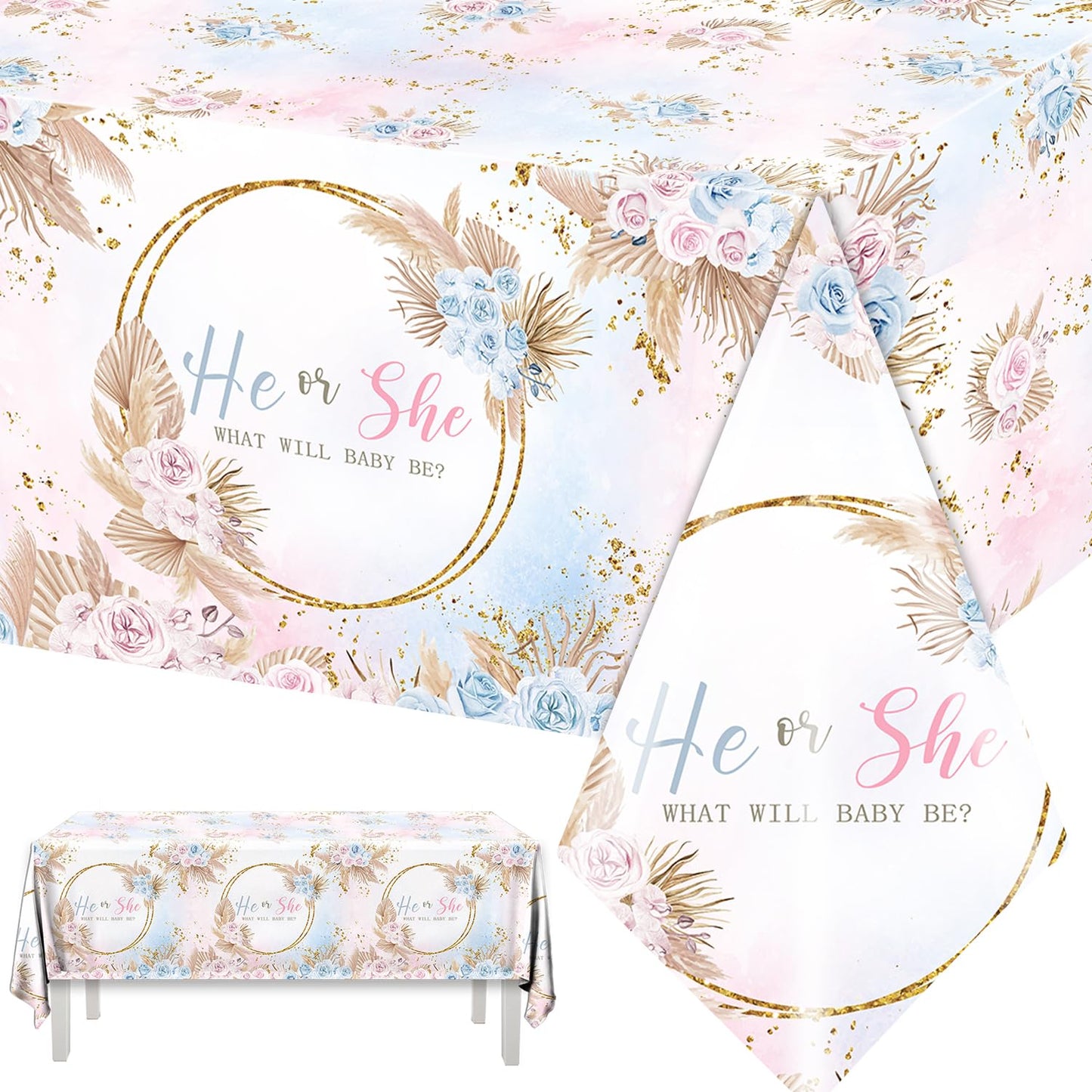 3 Pack Gender Reveal Tablecloth,Baby Shower Party Decorations Pink And Blue Gender Reveal Table Cover What Will Baby Be Table De