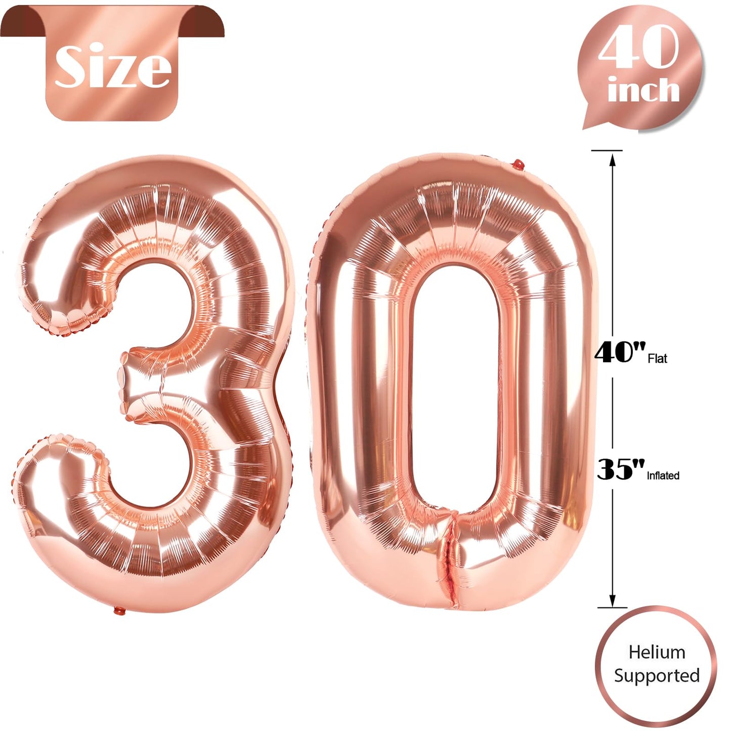 30 Balloon Number, Rose Gold Number 30Th Birthday Balloons 40 Inch, 30 Years Old Rose Gold Birthday Decorations For Men Women, 3