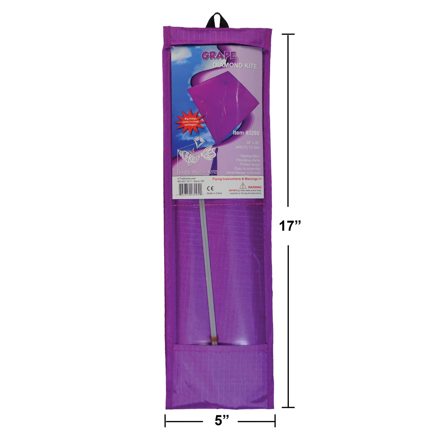 In The Breeze 3295 - Grape 30 Inch Diamond Kite - Solid Purple, Fun, Easy Flying Kite