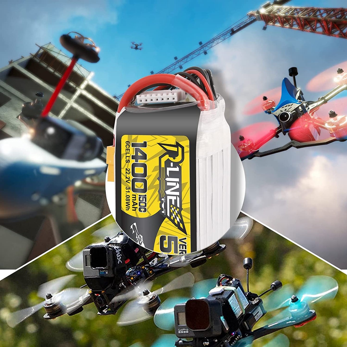 TATTU R-Line Version 5.0 6S Lipo Battery 22.2V 150C 1400mAh Lipo Battery Pack with XT60 Plug for Racing