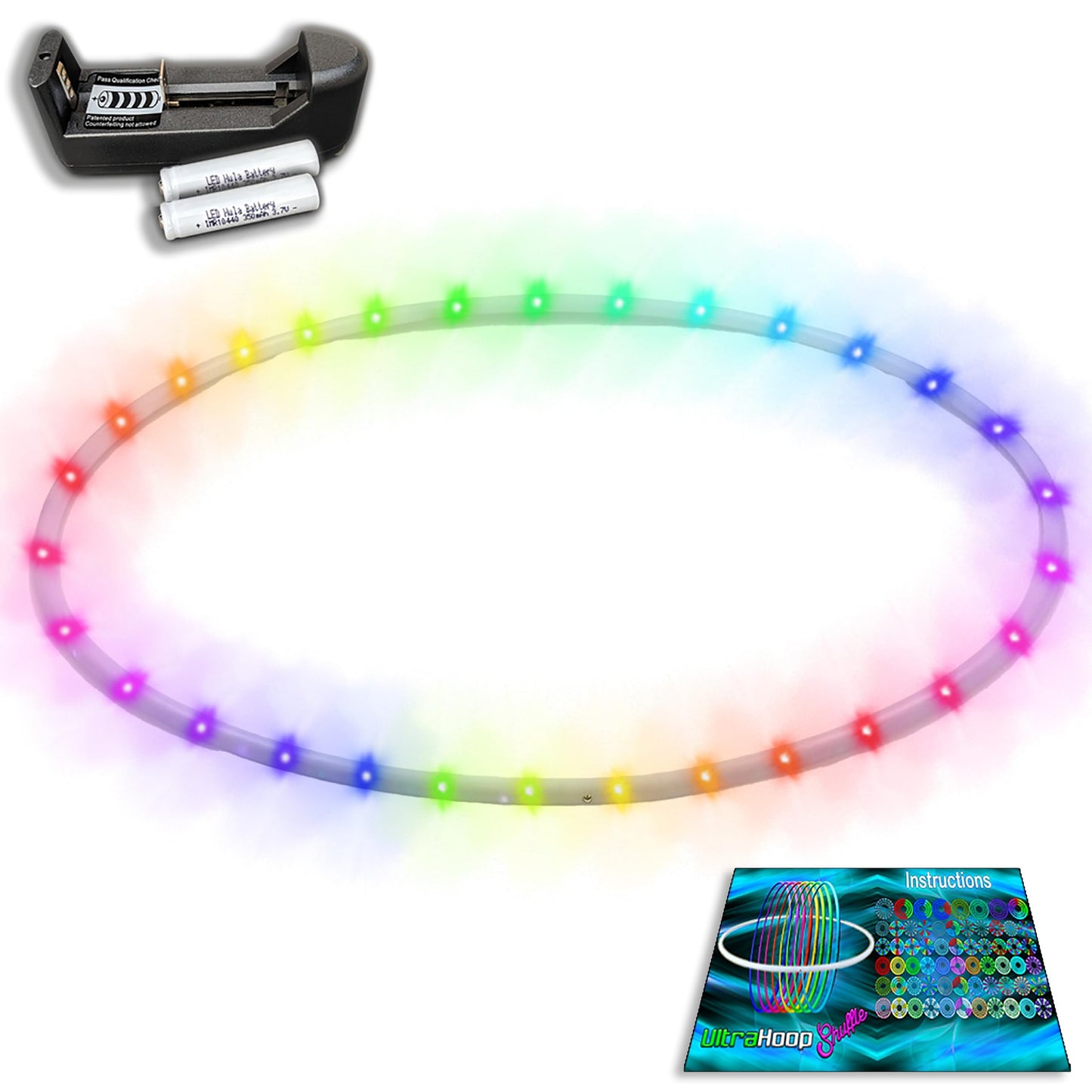 Ultrahoop Shuffle Led Hoop - 30 Smart Auto Color Changing Led Lights With 100+ Modes & Patterns - Rechargeable Battery, Hdpe Collapsible, Advanced To Beginner Hoola Hoops - 32” X 3/4' Od - Ultrapoi