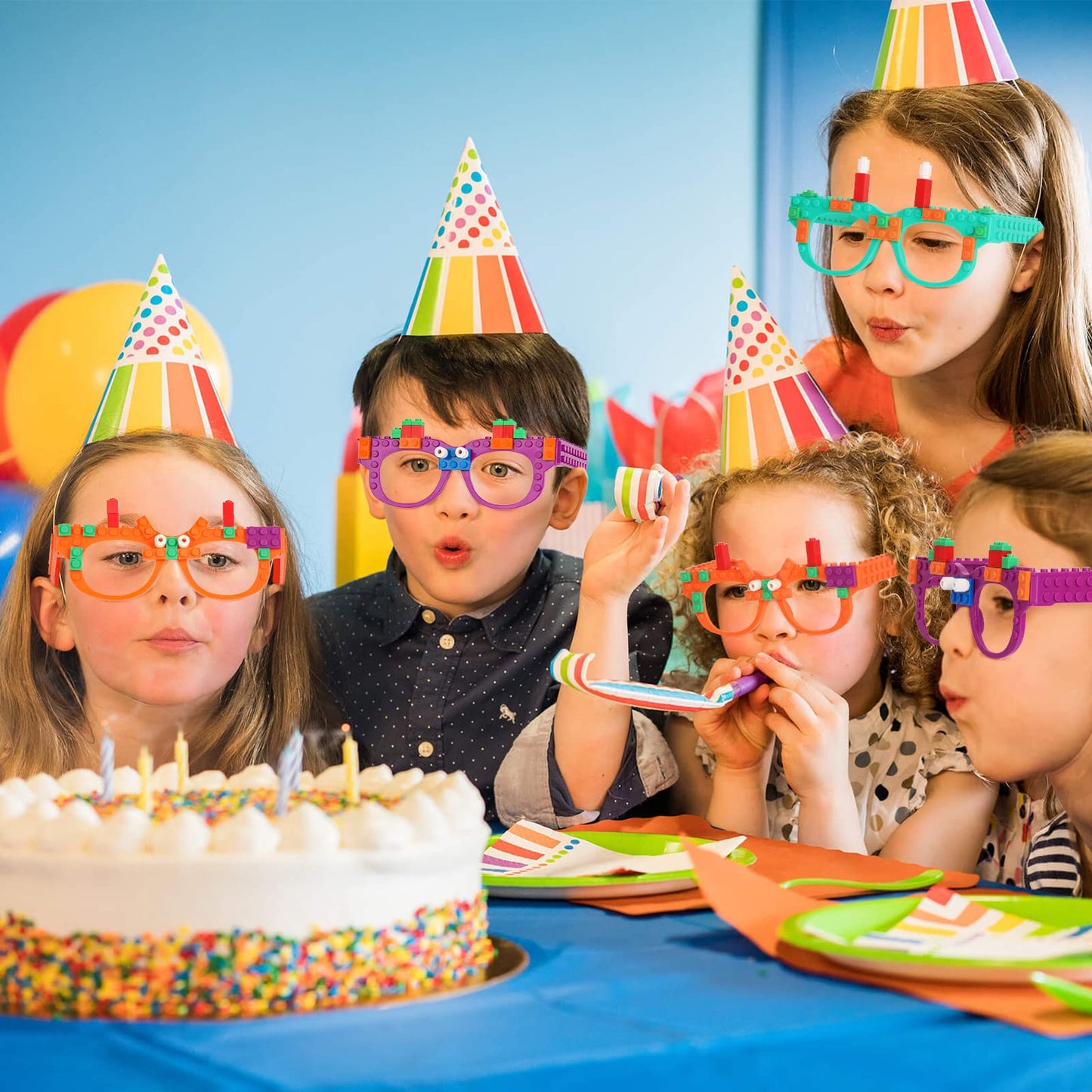 Hooqict 9 Pcs Diy Building Bricks Glasses Building Blocks Games For Kids Creative Building Block Birthday Party Favors, Carnival Party Games Supplies
