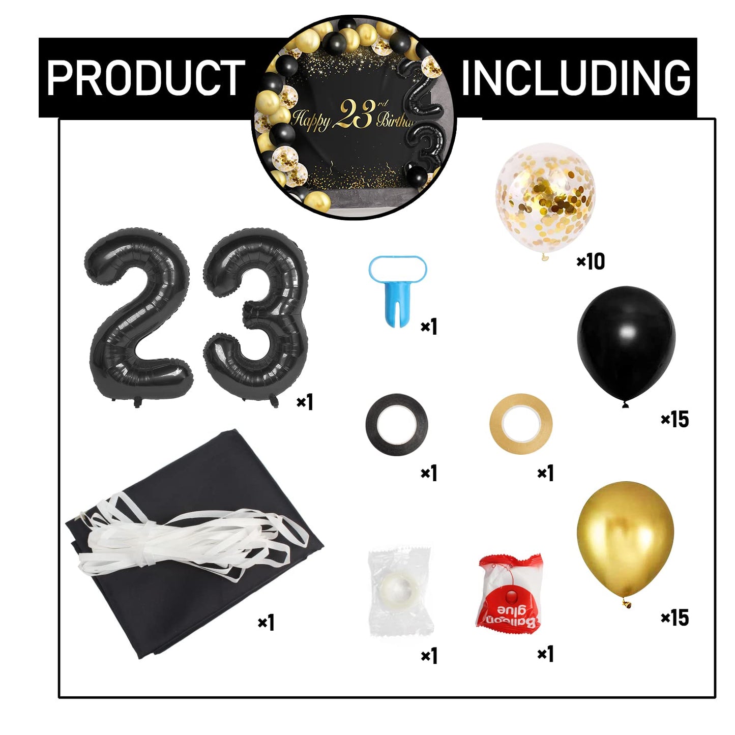 Happy 23Rd Birthday Balloons Black Set Decor - Cheers To 23 Years Old Party Theme Garland Banner Backdrop Decorations For Women