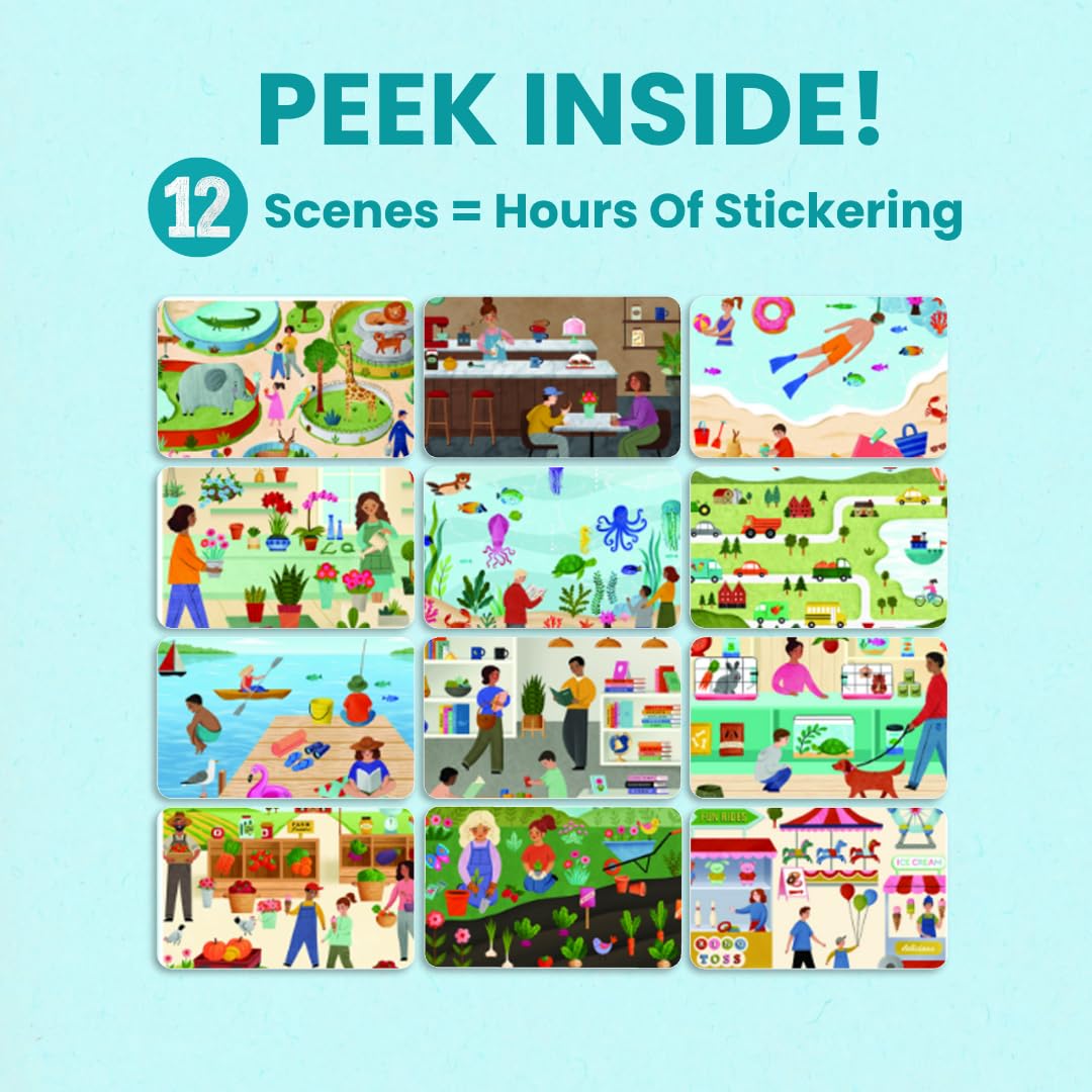 CUPKIN Sticker Books for Kids - All Around Town, 500+ Stickers, 12 Coloring Pages, Fun Activity Book for Ages 4-10, Blue