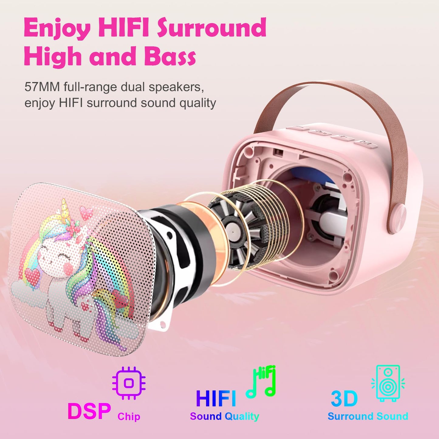 Mini Karaoke Machine For Kids Adults,Portable Bluetooth Karaoke Speaker For Adults Kids With 2 Microphones For 6 7 8 9 10 11 12