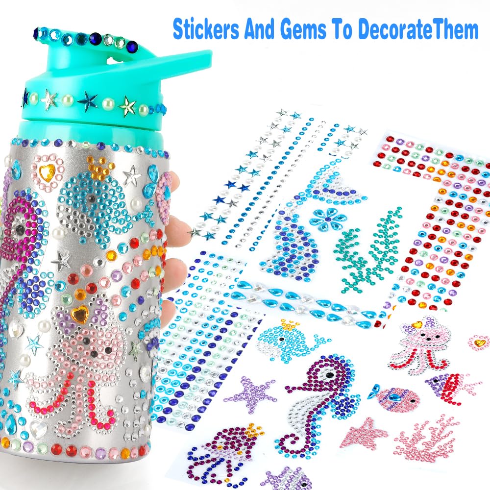 Decorate Your Own Water Bottle Kits For Girls Age 4 5 6 7 8 9 10-12 Year Old Girl Gifts, Mermaid Gem Diamond Painting Crafts, Di