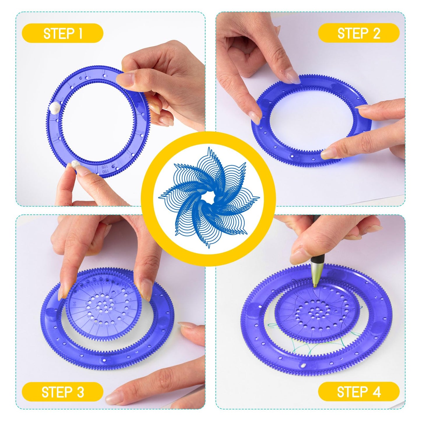 Chivao Spiral Art Gear Geometric Ruler Spiral Circle Template For Drawing Plastic Template Ruler Drawing Kit Spiral Curve Stencils With Pens Paper For Drawing Diy Art Crafts Sketch(Elegant)