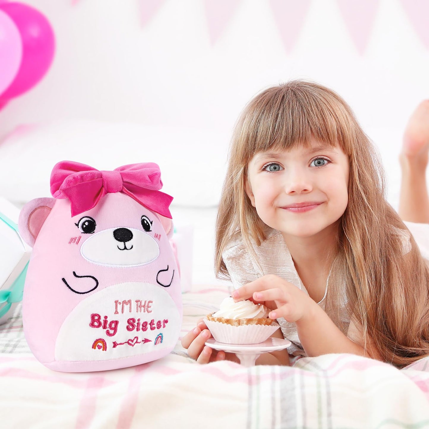 Inisajace Big Sister Stuffed Animal - 9 Inches Cute Pink Bear Stuffed Animals Big Sister Gifts For Girls Im The Big Sister Be
