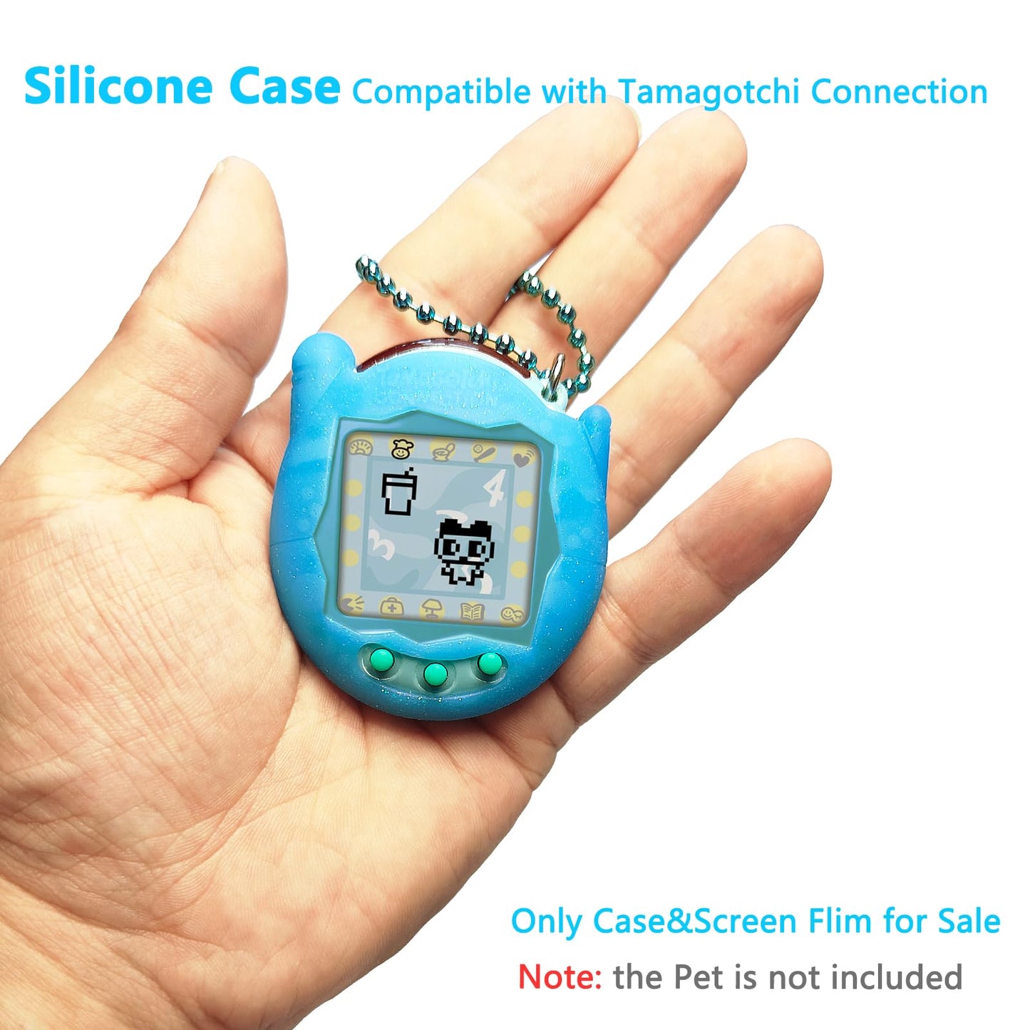 Jchpine Silicone Cover Case For Tamagotchi Connection Virtual Reality Pet, Screen Protector For Tamagotchi Connection Electronic Pet Accessories (Silicone Case And Screen Film) (Blue)
